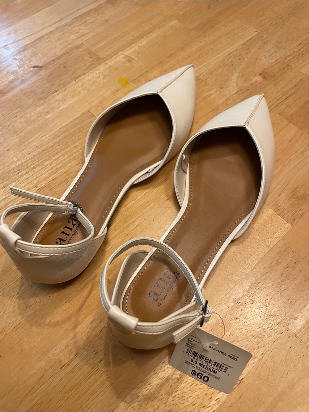 a.n.a Cream Pointed-Toe Ankle-Strap Flats